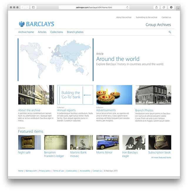 Home page of the Barclays Group Archives website prototype